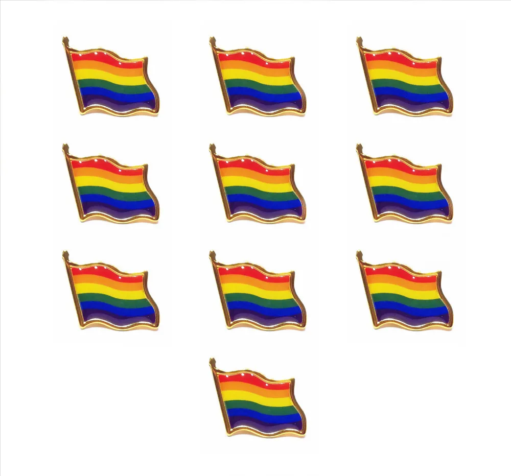 10pcs/lot Rainbow Flag Lapel Pin Colors Gay Pride Hat Tie Tack Badge Pin