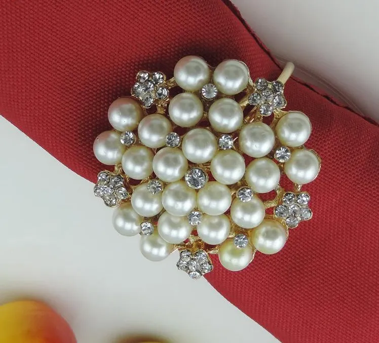 Factory Price Flower Imitation Pearls Gold Silver Napkin Rings For ...