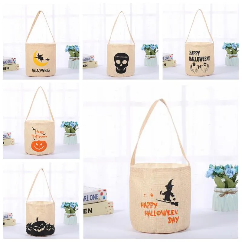 Halloween Candy Bags Night Glow Canvas Candy Sack Bag Pumpkin Witch Print Bucket Catoon Kids Canvas Gift Handbag for Halloween Party LT1441