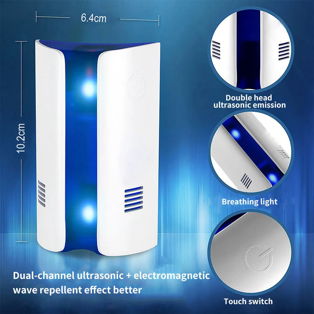 Lot De 6 Répulsifs Ultrason Double Fréquence - Anti Souris, Moustiques, Cafards, Couverture 40m², ABS Ignifuge, 3W