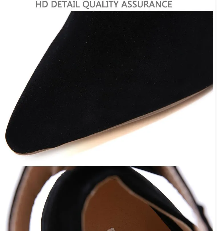 디자이너 명품 발 뒤꿈치 사무실 여성 패션 블랙 합성 스웨이드 뾰족한 발가락 버클 크기 (35) (40)에와 펌프