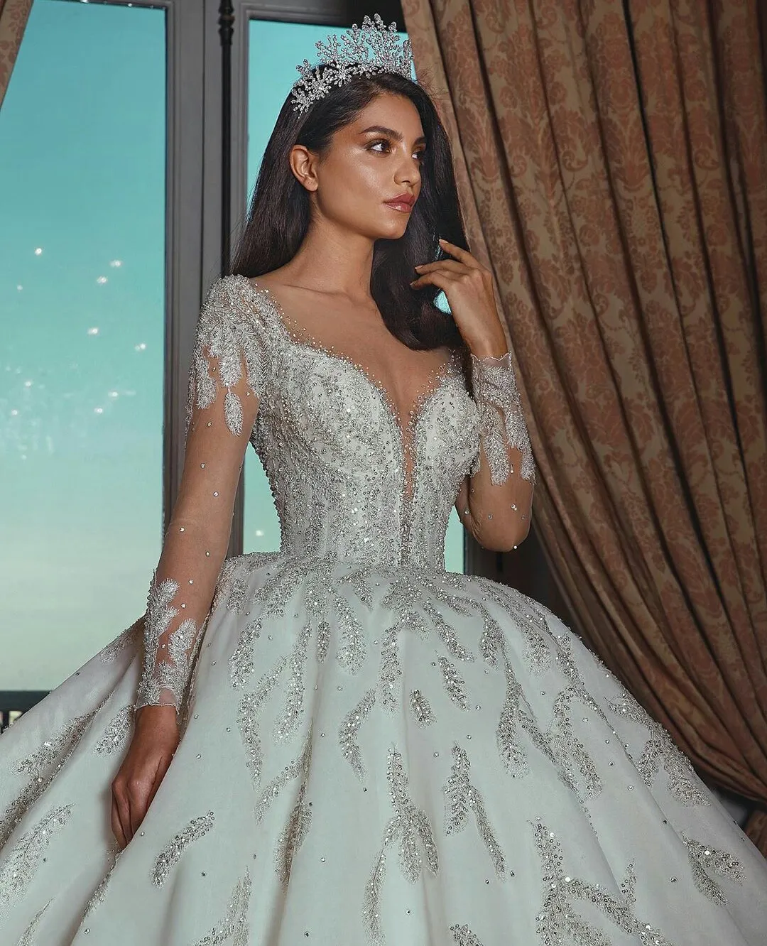 2020 Sweetheart Evening Gown Divisoria With Appliqued Feather Beaded Sequins And Long Sleeves Sweep Train Bridal Gresses From Freesuit 303.27 DHgate.Com