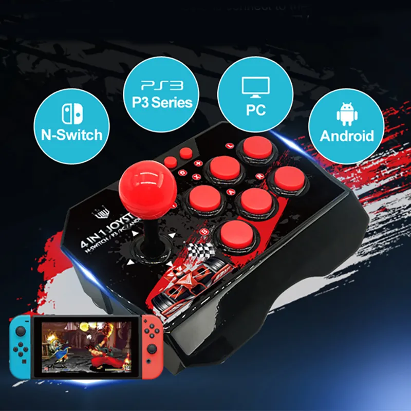 4 In 1 USB Wired Game Controller Arcade Fighting Joystick Stick for PS3 for Nintend Switch PC Gamepad for Android TV 10 Buttons