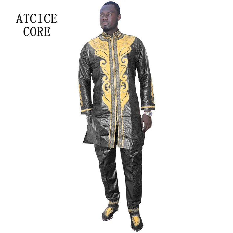 Africano Bazin Riche Ricamo Design Abito Uomo Vestiti Top Con