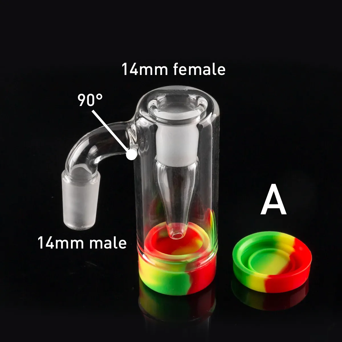 Hookahs New 14mm Male Glass Ash Catcher with colors silicone contain straight silicone bong water bong glass bong oil rig for smoking pipes