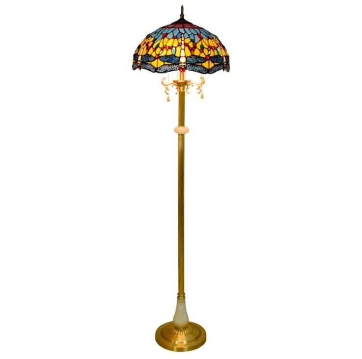 Lampada da terra per sala da pranzo da soggiorno in stile nordico da 40 cm, illuminazione Tiffany europea in barra di libellula gialla TF076