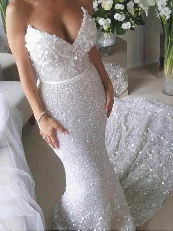 Sparkle White Sequin Strapless Sexy sirena vestidos de novia 2020 de lujo de talla grande ilusión vestido de novia Vestidos De Novia Vestidos De Novia