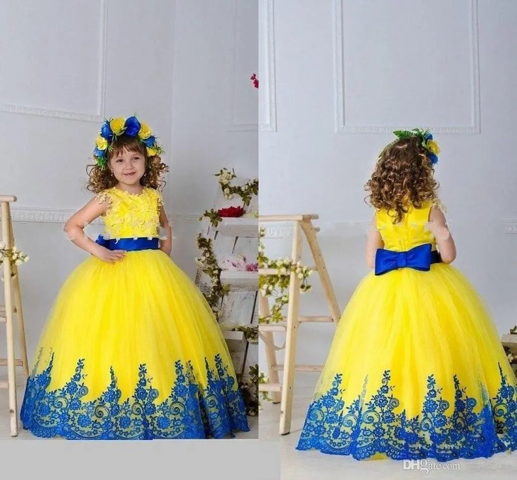 Yellow and blue flower girl dresses outlet