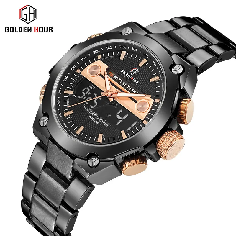 Reloj Hombre GOLDENHOUR Sport Quartz Mens Watch Top Brand Digital Male Clocks Waterproof Man Wrist Watches 2019Relogio Masculino190x