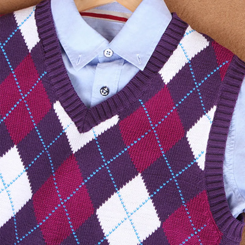 Argyle Pattern V Neck Knitted Cornish Tartan Waistcoat For Men Sleeveless Sweater Vest In Purple Green Brown Yellow And Brown 20 Off From Eggplant18 21.27 DHgate.Com