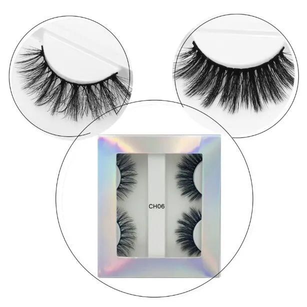 Luxury laser packaging 2 Pairs mink false eyelashes thick natural long handmade fake lashes reusable eye makeup accessory 6 models DHL Free