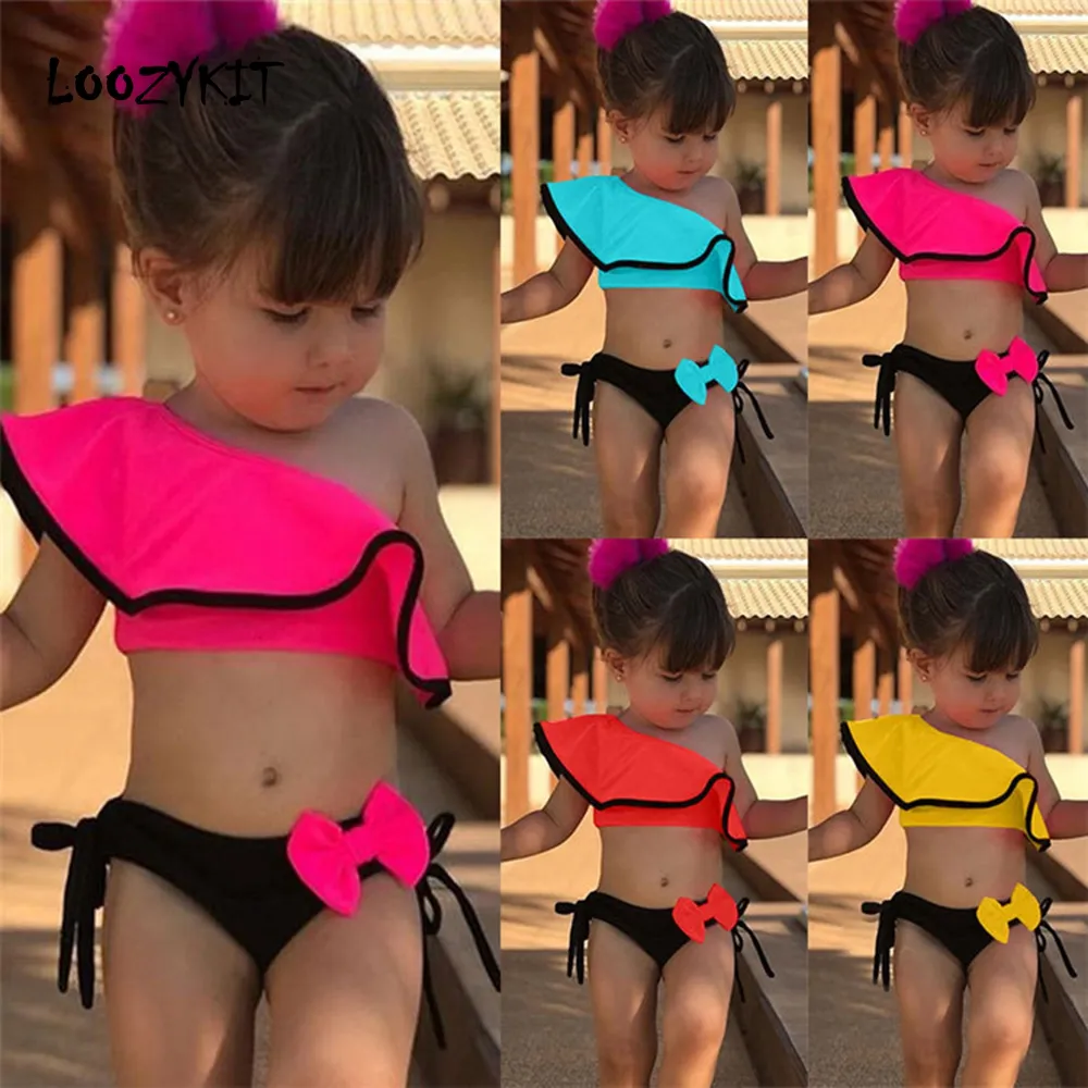 2019 Baby Kids Girl Bikini Swim Dress Two Piece Summer Swimsuit Child Swimwear For Water Sports Beach Bathing Costume biquini