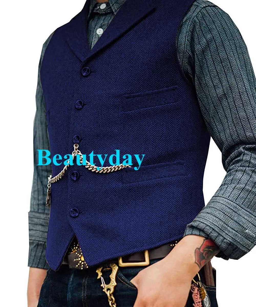 Farm Brown Wool Herringbone Tweed Vest Slim Fit From Beautyday