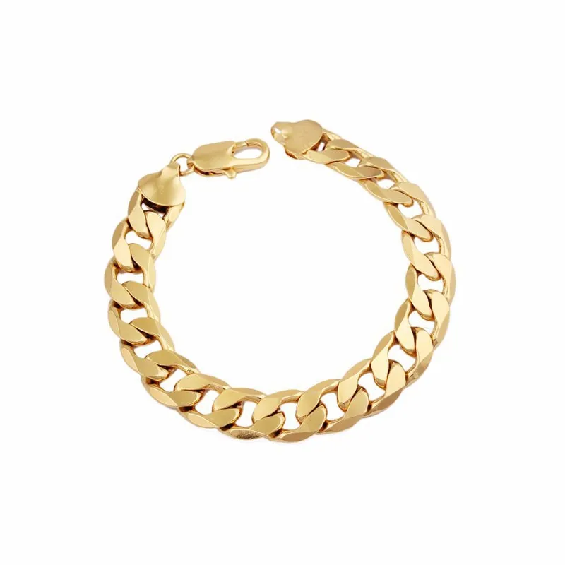 24 k gul guld gf plated 12 mm kubansk (curb) länk kedja armband -china livstidsgaranti