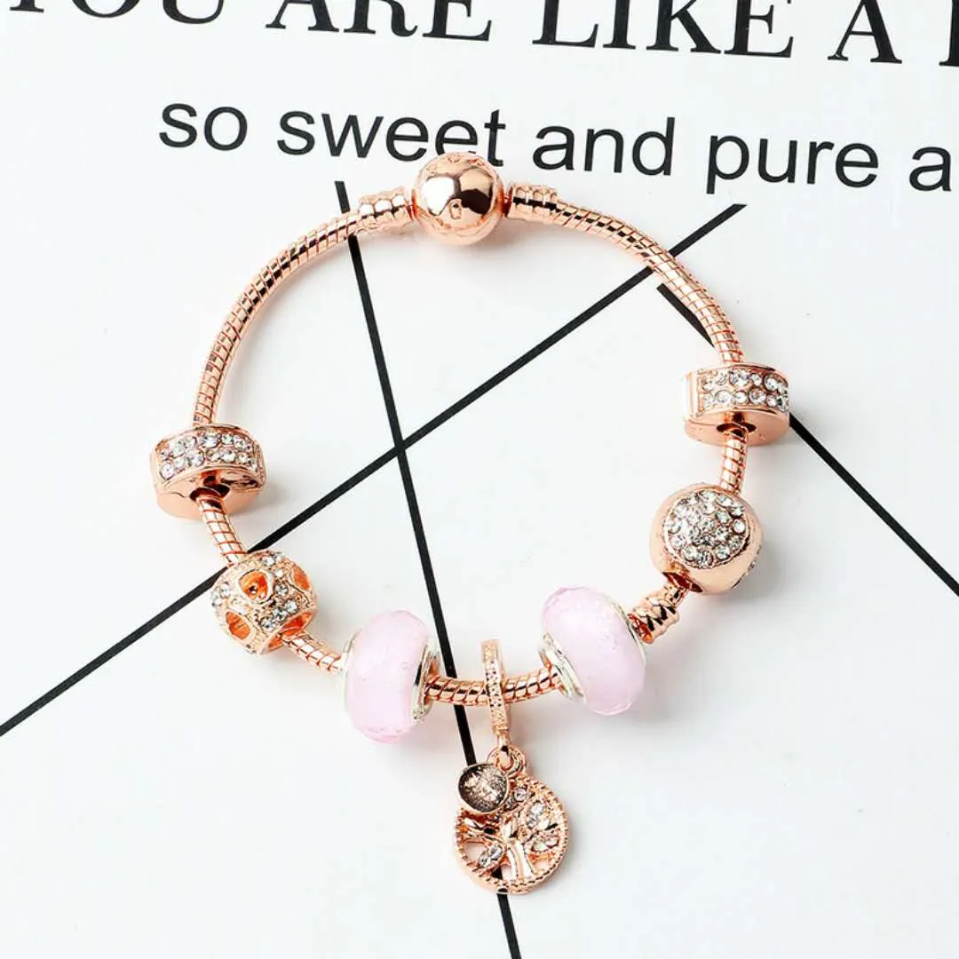 Neue stil lose charme perlen leben baum anhänger armreif rose gold charme armband mädchen frauen geschenk DIY Schmuck Accessories2599