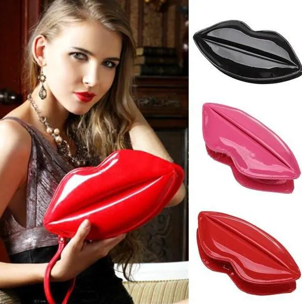 Designer- Big Lips Pattern Women Lady Clutch Chain Shouder Borsa da sera Borsa a forma di labbra rosse Borse da donna in pelle 8 colori