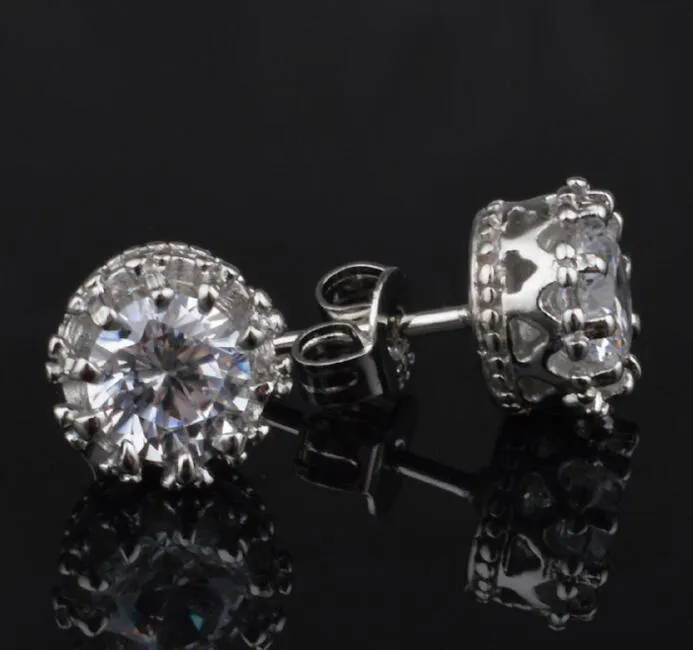 Fashion- Crown Wedding Stud Earring 925 Sterling Silver CZ Simulated Diamonds Engagement Beautiful Jewelry Crystal Ear Rings