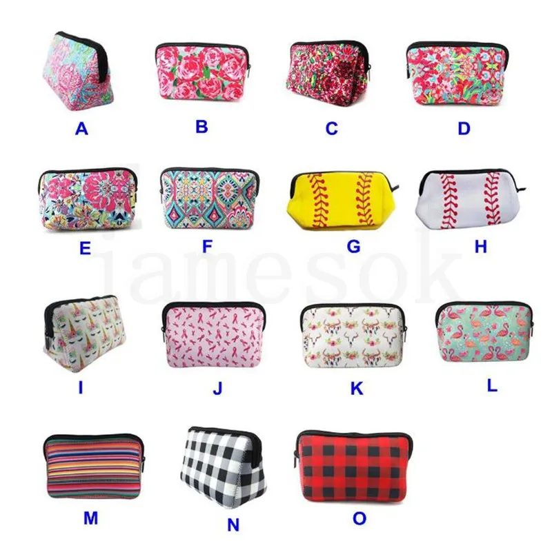 New Neoprene euramerican cosmetic bag flower storage bag rose baseball bag fashion zero purse plaid cloth bags dc678