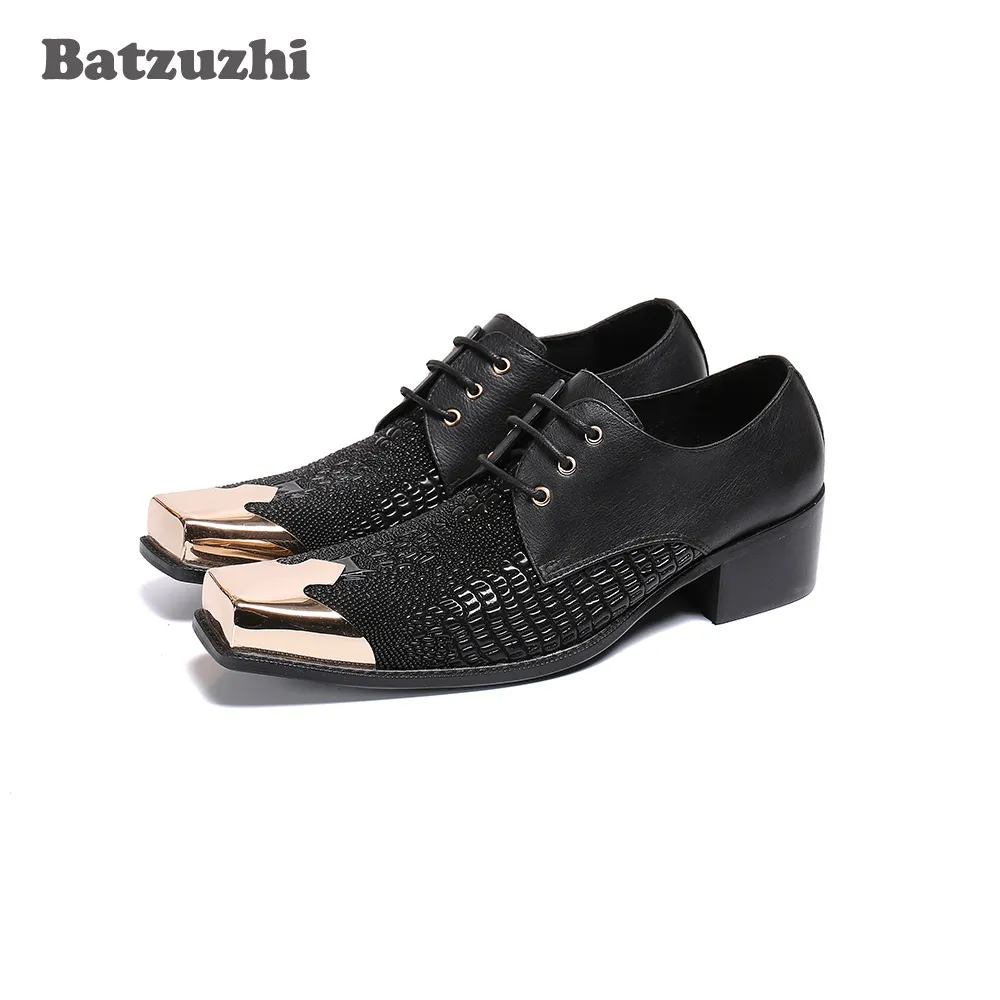 Batzuzhi mode bout carré hommes chaussures habillées noir en cuir véritable chaussures hommes chaussures d'affaires zapatos hombre, grandes tailles US5-US12