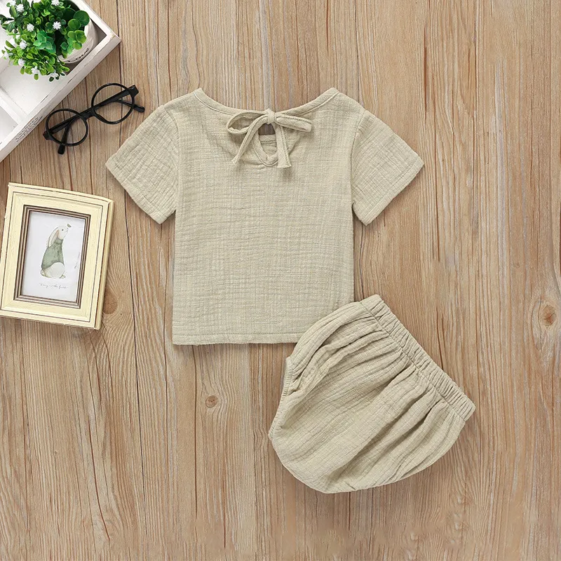 New Baby kids Clothing Set Solid Color Two Piece Sets Short Sleeve Shirt + Short Girl Comfortable Soft Summer Clothing Sets