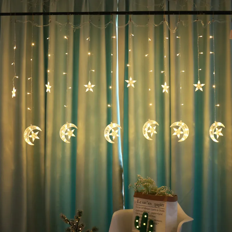 Звезды Луны светодиодные новогодние украшения для дома светодиодные фонари занавес строки освещения полосы гирлянды новогодняя вечеринка декор Navidad 2019