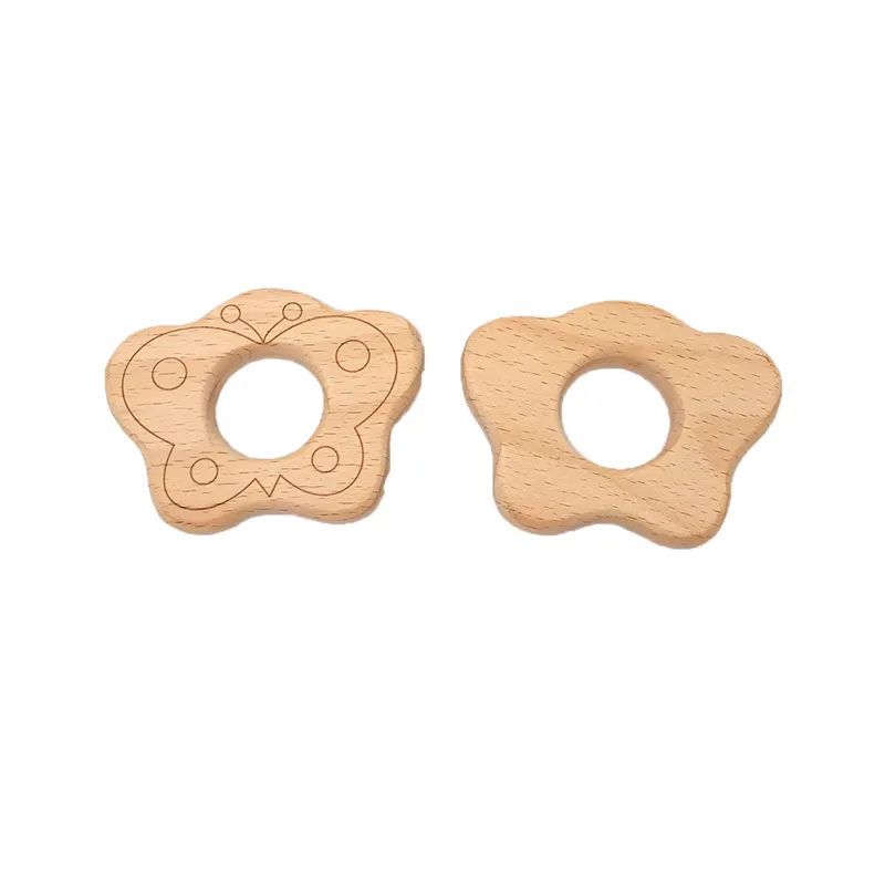 Naturlig trä fjäril teether tecknad djur form trä baby teether leksak säkra nyfödda barn tänder leksaker baby shower present