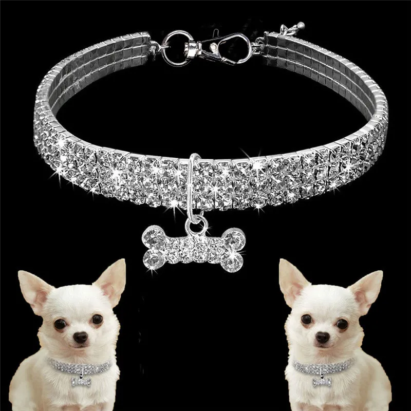 Bling Rhinestone Pearl Halsband Hundkrage Alloy Diamant Puppy Djurkrafter för små hundar Mascotas Dog Tillbehör