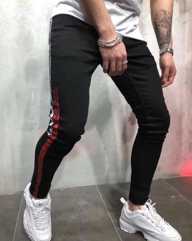 2020 Designer Skinny Ripped Yellow And Red Striped Striped Biker Jeans For Men Stretch Slim Fit By Similar Brand New From Hhff889 16.4 DHgate.Com