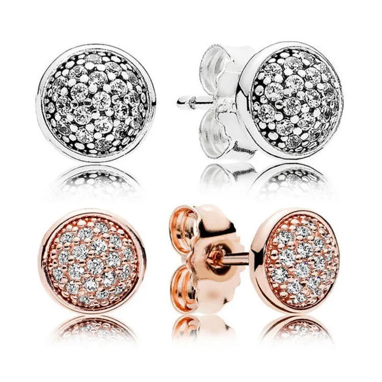 Nya europeiska och amerikanska modeörhängen 925 Sterling Silver Plated Rose Gold för Pandora Smycken Set CZ Diamant Birthday Present Örhängen