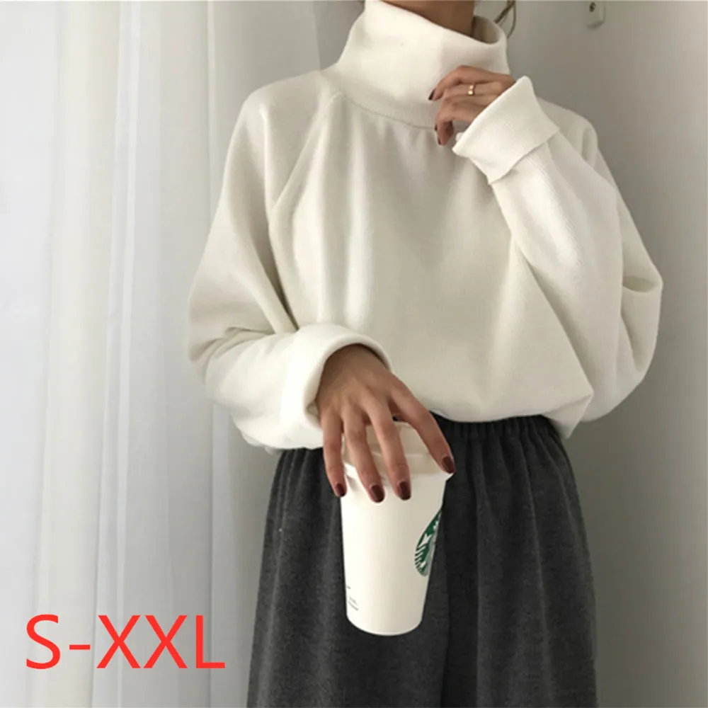 Women Sweater White Black Casual Turtleneck Sweater Spring Autumn Knit Sweater Women Pullover Plus Size jumper sweter mujer 30 LY191217