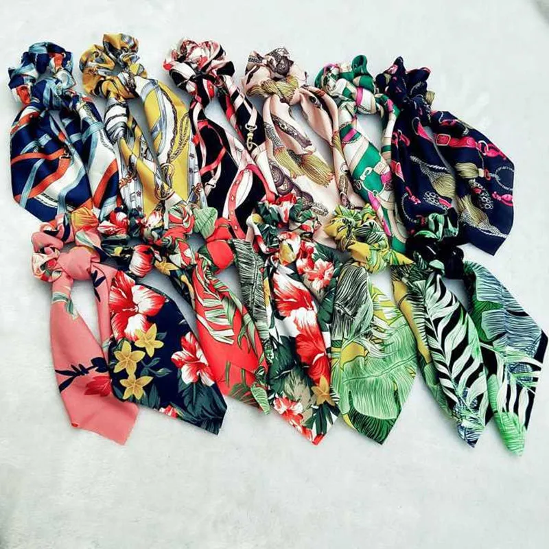 12 Stil Försäljning Kvinnor Gummi Band Tiara Satin Ribbon Bow Hårband Rope Scrunchie Ponytailhållare Elastiskt Gummi för hårtillbehör l