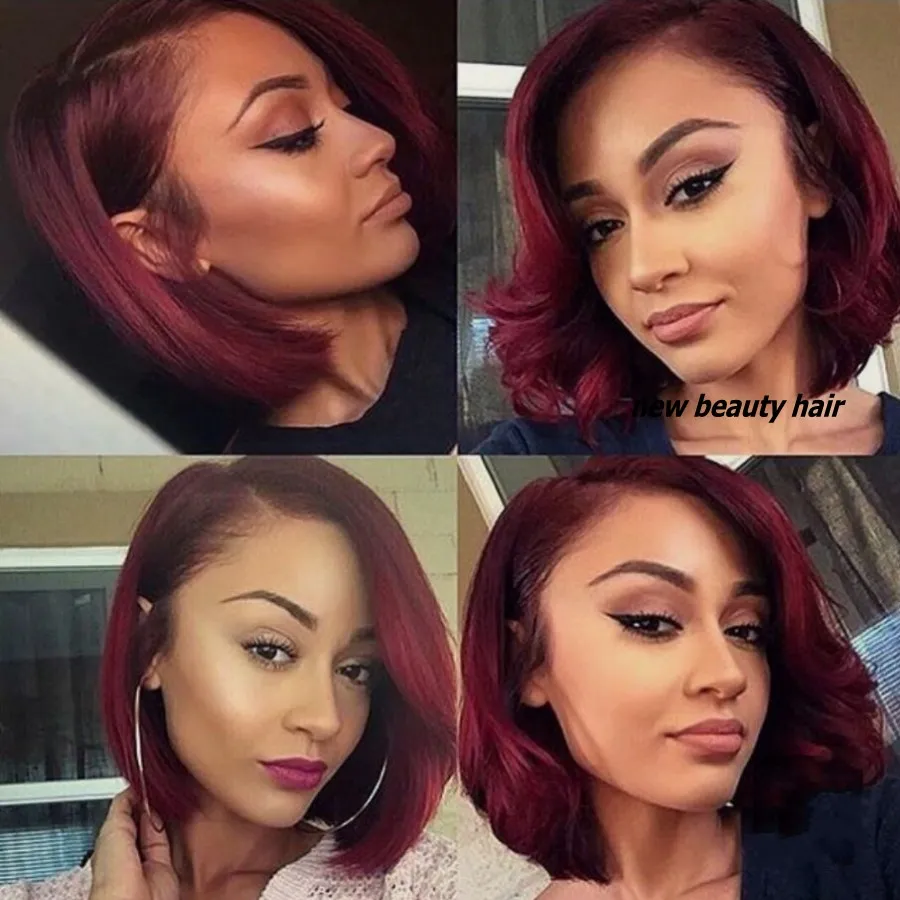 Burgundy color short Bob Wigs Synthetic Lace Front Wigs With Baby Hair Heat Resistant short Synthetic Hair Wigs for black women