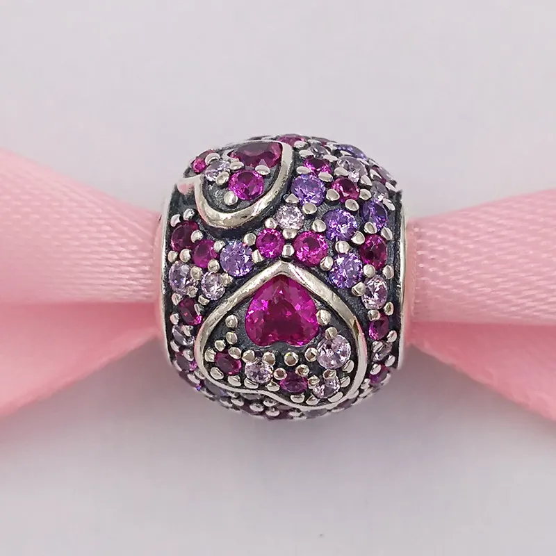 Andy Jewel Perles en argent sterling 925 Asymétrique Coeurs d'amour Charme Rouge Rose Cz Royal Violet Cristaux Charms Convient au style européen Pandora