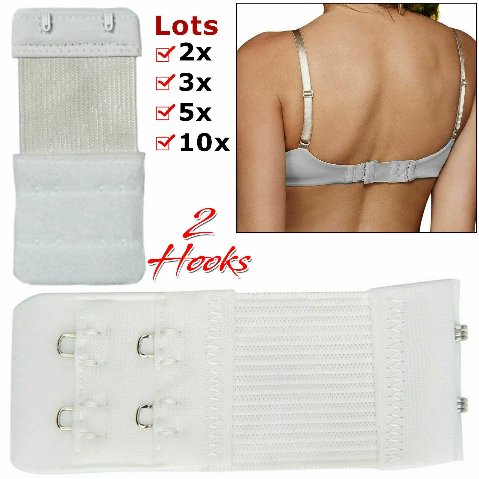 2-Pack Bra Extenders with Hooks - Adjustable 3-Color Extension Straps for  Strapless Underwear