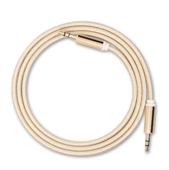 Aux-kabel 3,5 mm till 3,5 mm Nylon-tråd Guldpläterad Plug Man till manlig ljudkabel för bil Mobiltelefon MP3 / MP4 Headphone Speaker 230