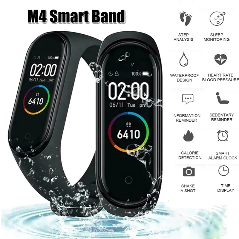 M4 écran couleur bracelet intelligent moniteur de fréquence cardiaque traqueur d'activité physique bande intelligente pression artérielle musique télécommande meilleure qualité