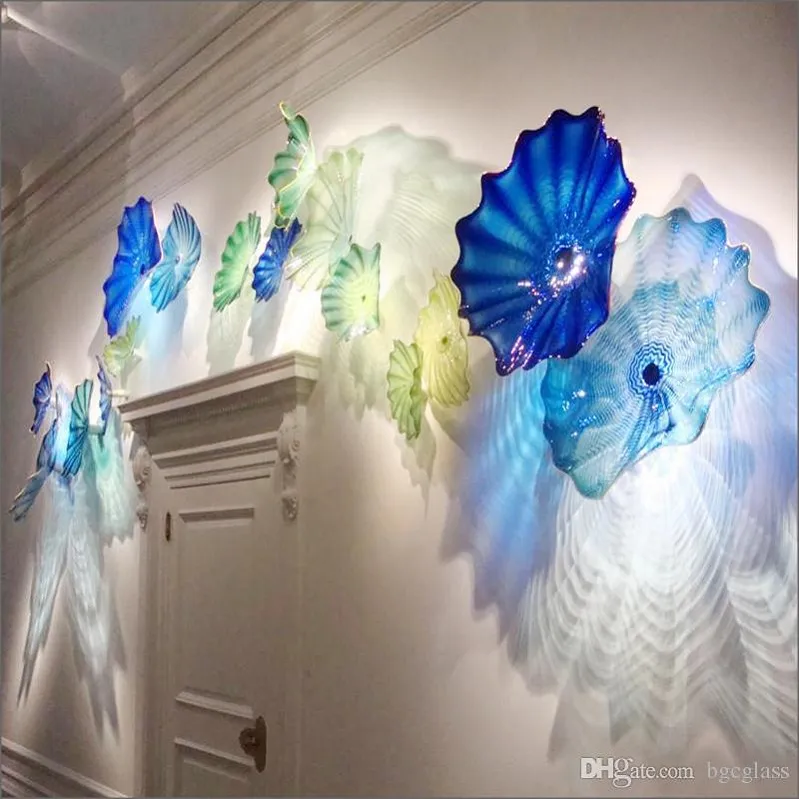 Mediterranean Sea Hand Made Blown Glass Flowerwall art for Wall Decoration Chihuly Style Multicolor Murano Glass Hanging Plates wall lamps