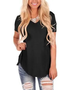 Big And Tall Plus Size S-5XL Transser Womens Solid Short Sleeve T-shirt Button Down Tops Summer Casual Tee Shirt Blouse 
