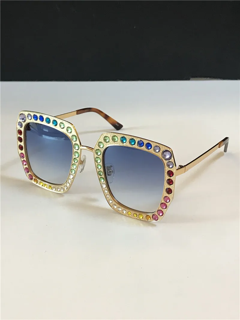 Neues Mode-Design Frauen-Sonnenbrille 0115 Metall quadratischer Rahmen Mosaik glänzende Kristall bunte Diamanten höchste Qualität UV400 Objektiv mit ursprünglichem Kasten