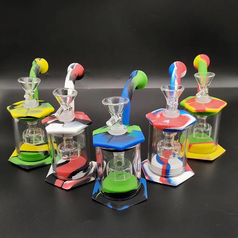 Mini Water Pijpen Dab Rigs Glas Bong Siliconen Bongs Glasleidingen Percolators Roken Bong met Glas Banger / Bowl Groothandel Prijs