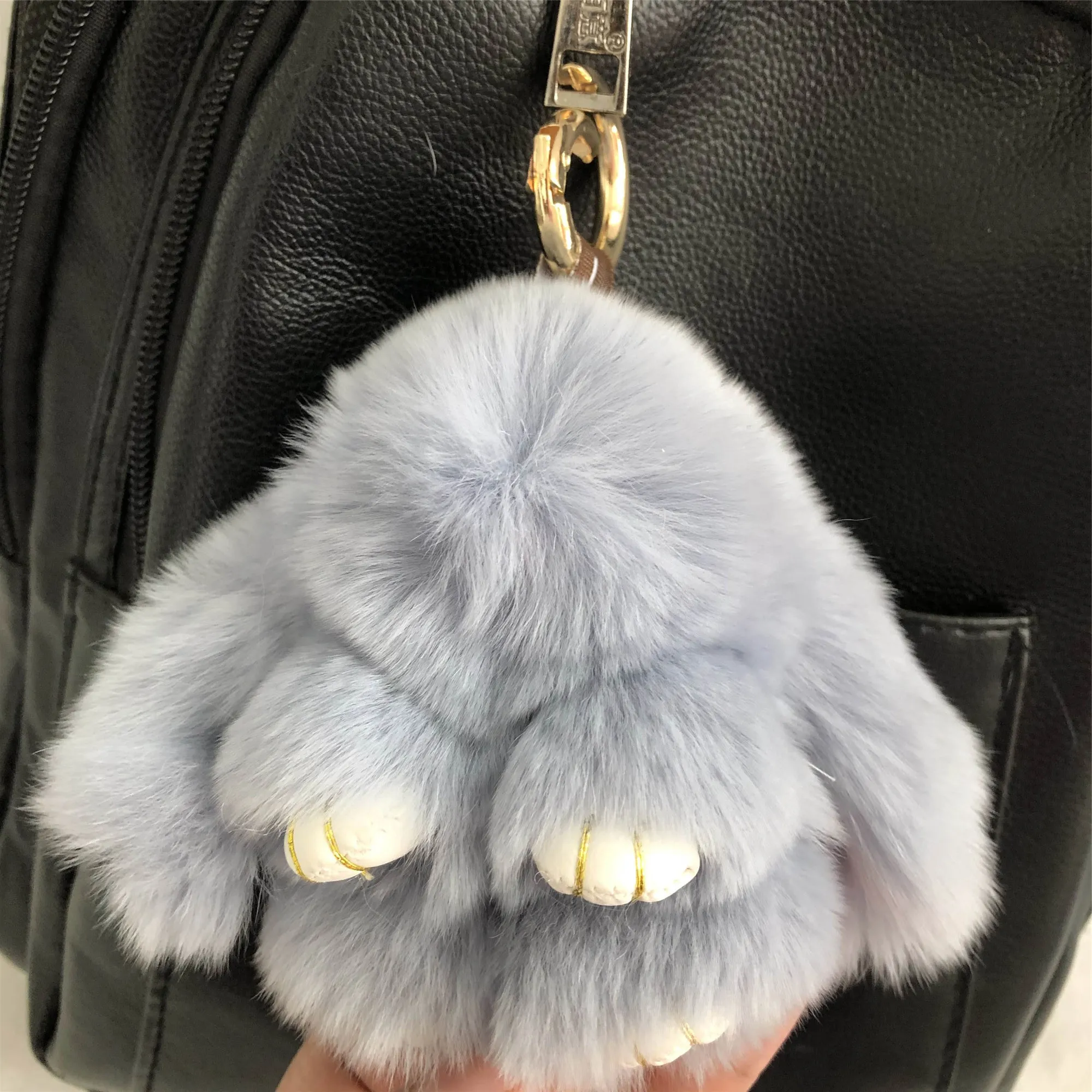 Blue-8cm verklig äkta Rex Rabbit Fur Bunny Doll Toy Kid Gift Bag Charm Key Chain Keyring Accessories Phone Purse Handbag309C214R