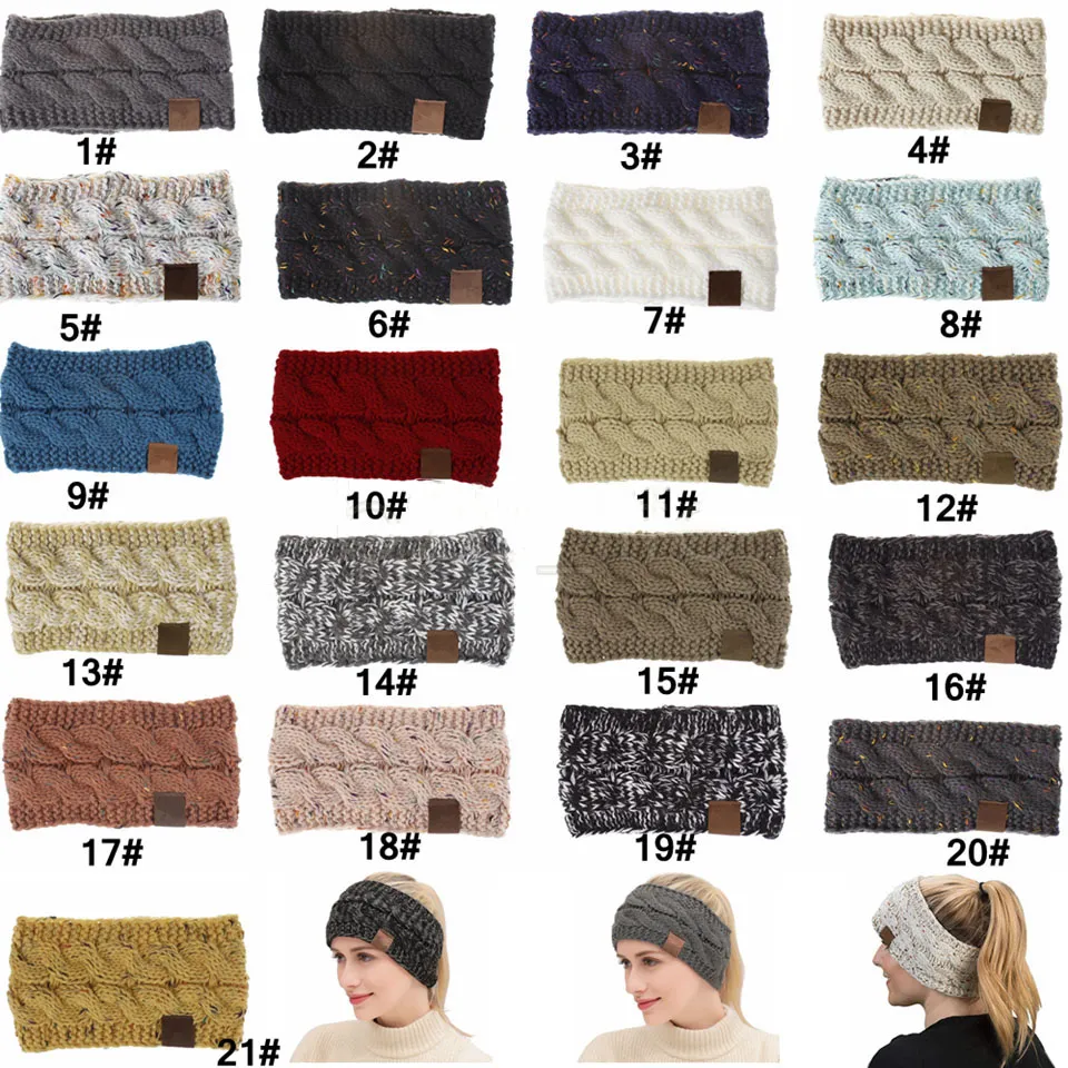 Orelha 21Colors malha Crochet Headband Mulheres Winter Sports Headwrap Hairband Turban cabeça banda Warmer Beanie Cap Headbands