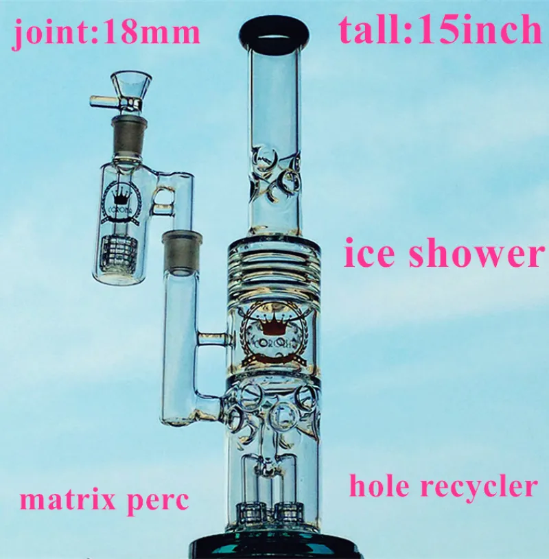 Corona Glass Bong, oljeriggar, återvinnare bangerhängare, 18 mm dabriggar, färgdekor.16 tum höjd