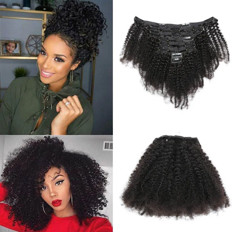 120g/set Clip-in Hair Extensions Afro Kinky Curly Peruvian Human Hair Curly Natural Color 120g/lot Hair Products