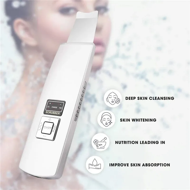Ultrasonic Skin Scrubber Skin Blackhead Removal Pores Cleanser Skin Peeling Rechargeable Deep Cleansing Scrubber Face Cleaner Beauty Tools