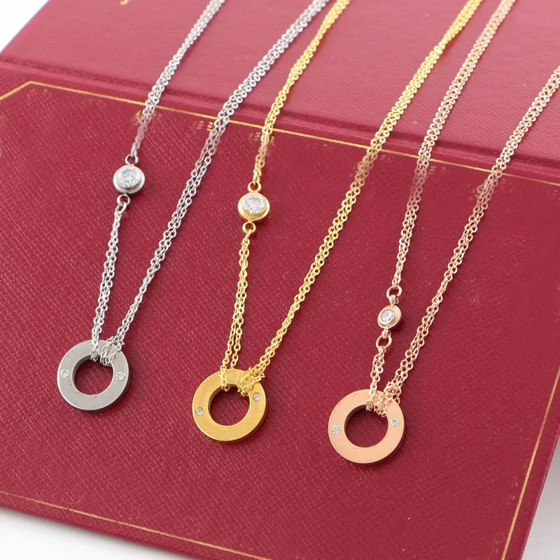 2019 LOVE Circle Pendant Rose Gold Silver Color Necklace For Women