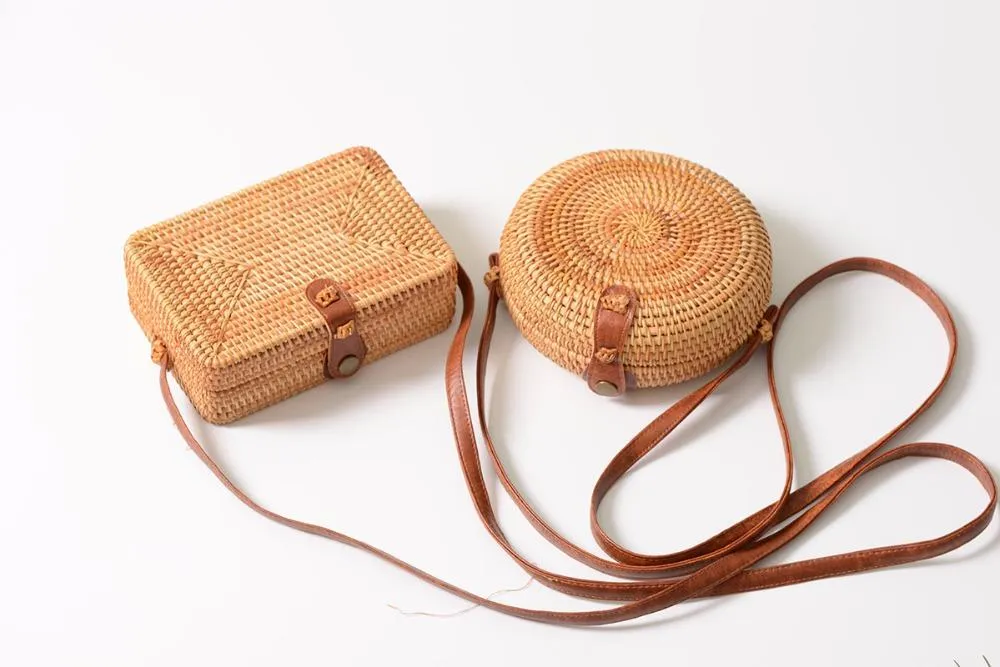 Round Straw Bags Women Summer Rattan Bag Handmade Woven Beach Cross Body Bag Circle Bohemia Handbag WCW497