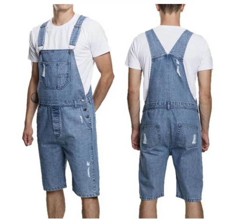 패션 남성 데님 Overalls Jumpsuit 캐주얼 뉴 남성 세련된 디자이너 청바지 Jumpsuits 남성용 턱받이 자전거 바지