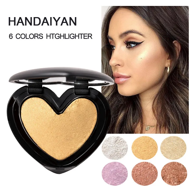 6 color love heart highlighter face glow palette shimmer powder high-gloss long-lasting brightening powders free ship 6