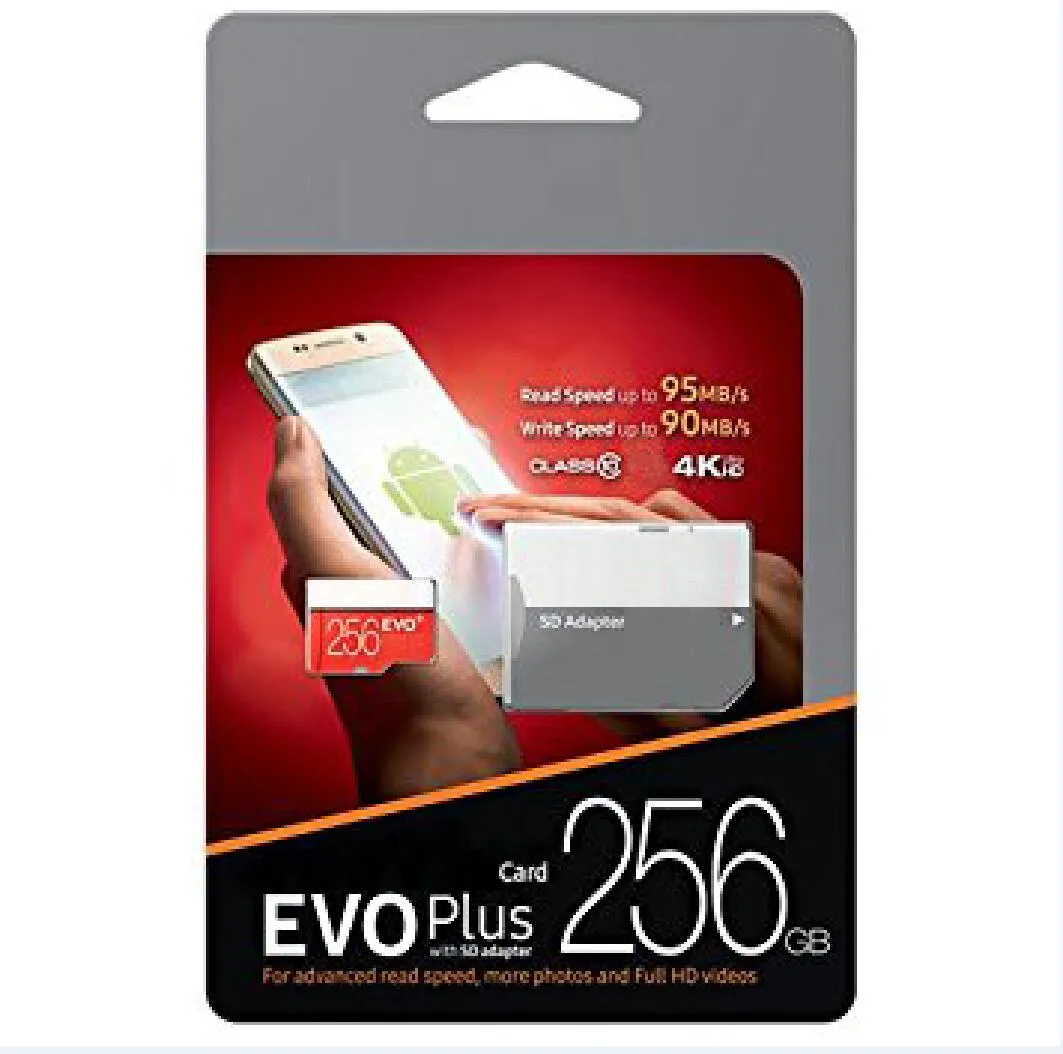 100% Brand New U3 EVO + PLUS 100Mbps 32GB 64GB 128GB 256GB TF Memória TF Cartão Para Smartphone Camcoders DHL Shipping 1 Ano